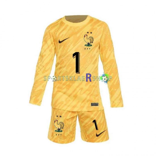 Frankrike drakt Hugo Lloris 1 Keeper Hjemmetrøye Lang erm Euro 2024 , Barnesett