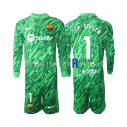FC Barcelona drakt Ter Stegen 1 Keeper Hjemmetrøye Lang erm 2024-2025 Grønn , Barnesett