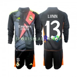 Real Madrid drakt Andriy Lunin 13 Keeper Bortetrøye Lang erm 2024-2025 Svart , Barnesett