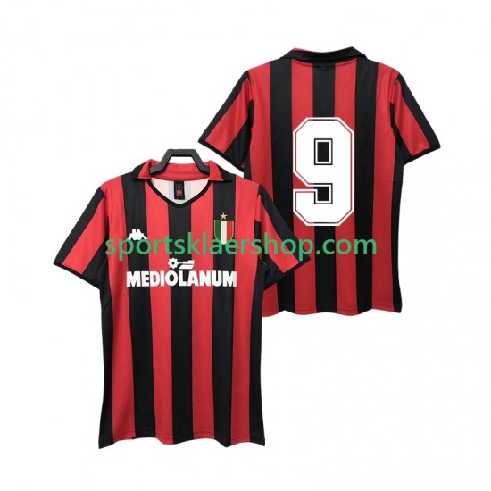 AC Milan drakt 9 1988 1989 Retro Hjemmetrøye Kort erm , Herre