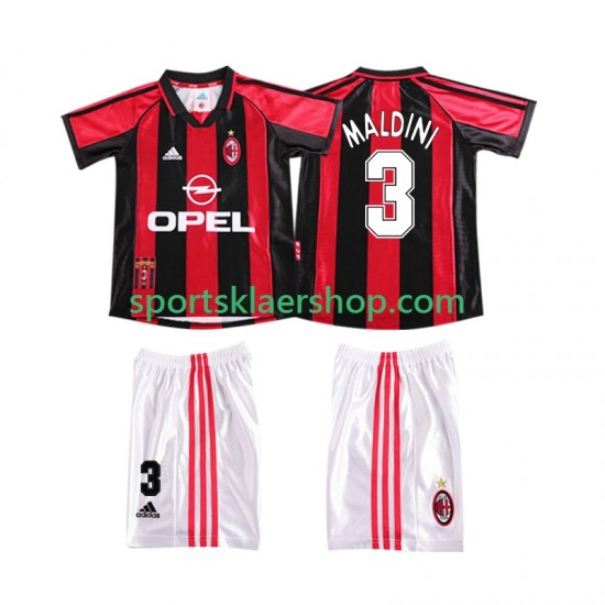 AC Milan drakt MALDINI 3 1998 Retro Hjemmetrøye Kort erm 1999 , Barnesett
