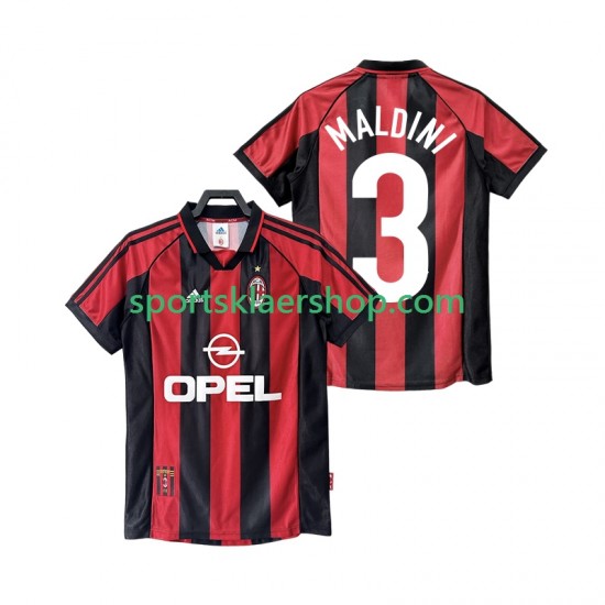 AC Milan drakt MALDINI 3 1998 Retro Hjemmetrøye Kort erm 1999 , Herre