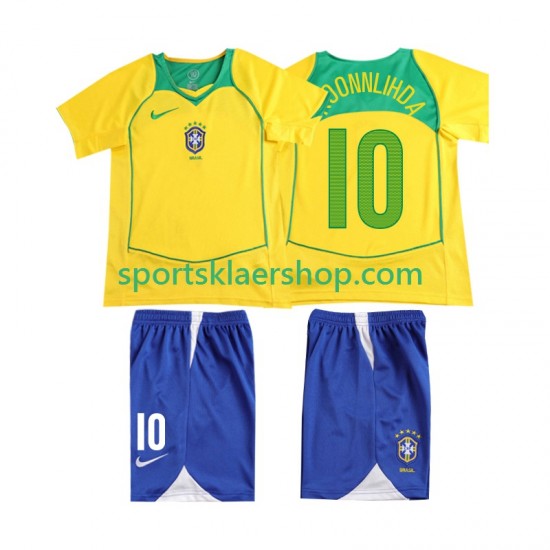 Brasil drakt RONALOINHO 10 Retro Hjemmetrøye Kort erm 2004 , Barnesett