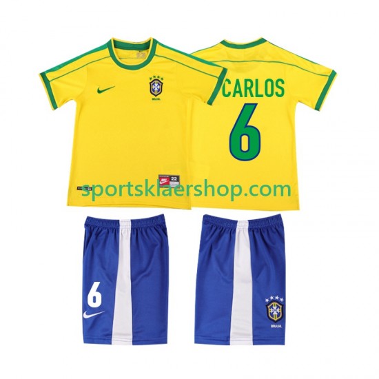 Brasil drakt Roberto Carlos 6 1998 Retro Hjemmetrøye Kort erm , Barnesett