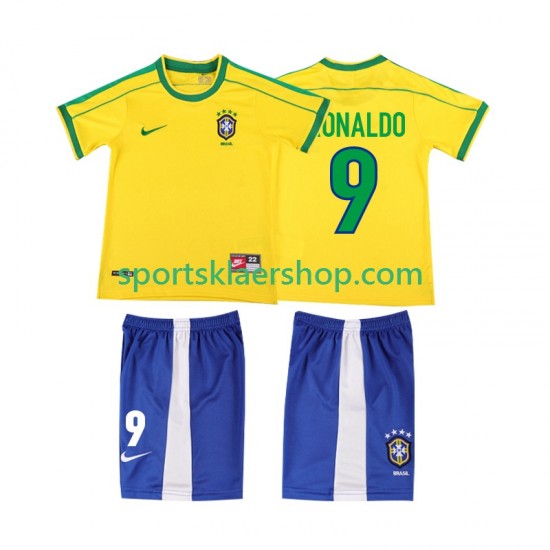 Brasil drakt Ronaldo 9 1998 Retro Hjemmetrøye Kort erm , Barnesett