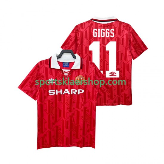 Manchester Utd drakt GIGGS 11 1992 Retro Hjemmetrøye Kort erm 1994 , Herre