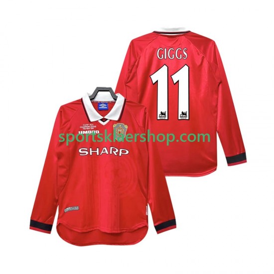 Manchester Utd drakt Giggs 11 2000 Retro Hjemmetrøye Lang erm 1999 , Herre