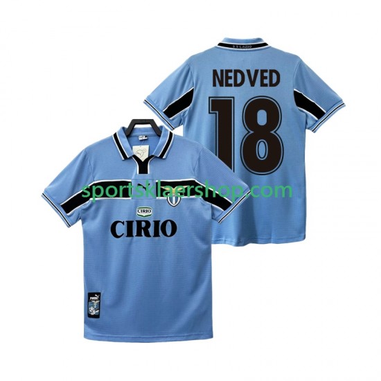 SS Lazio drakt NEDVED 18 1998 Retro Hjemmetrøye Kort erm 1999 , Herre