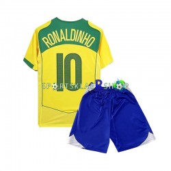 Brasil drakt Ronaldiho 10 Retro Hjemmetrøye Kort erm 2004 , Barnesett