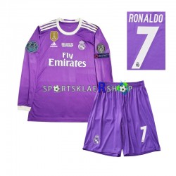 Real Madrid drakt Cristiano Ronaldo 7 2016 Retro Bortetrøye Lang erm , Barnesett