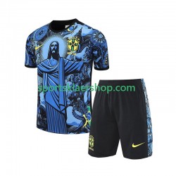 Brasil JESUS Football Shirts Hjemmetrøye Kort erm 2024-2025 Blå , Barnesett