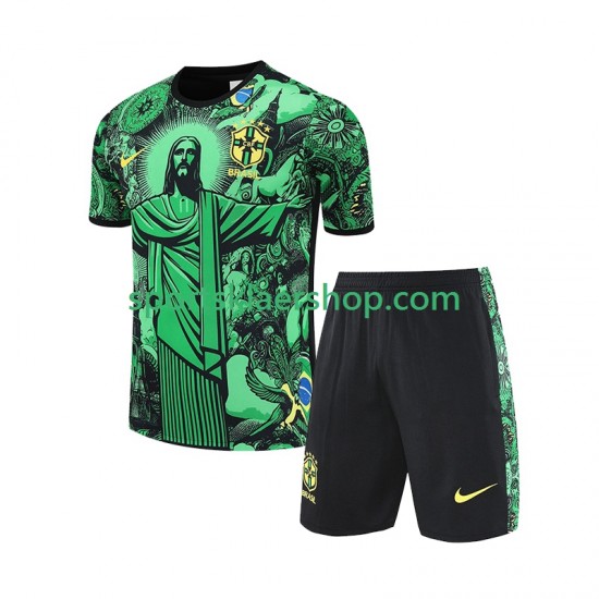 Brasil JESUS Football Shirts Hjemmetrøye Kort erm 2024-2025 Grønn , Barnesett
