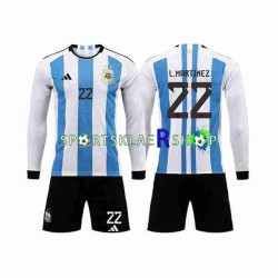 Argentina drakt 3 Stars Lautaro Martinez 22 Hjemmetrøye Lang erm VM 2022 , Barnesett