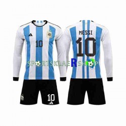 Argentina drakt 3 Stars Lionel Messi 10 Hjemmetrøye Lang erm VM 2022 , Barnesett