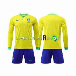 Brasil drakt Hjemmetrøye Lang erm VM 2022 , Barnesett