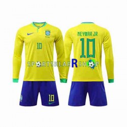 Brasil drakt Neymar Jr 10 Hjemmetrøye Lang erm VM 2022 , Barnesett