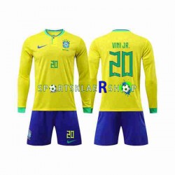 Brasil drakt Vinicius Junior 20 Hjemmetrøye Lang erm VM 2022 , Barnesett