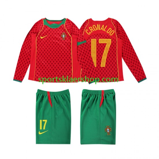 Portugal drakt Cristiano Ronaldo 17 Retro Hjemmetrøye Lang erm 2004 , Barnesett