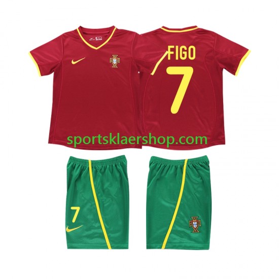 Portugal drakt FIGO 7 2002 Retro Hjemmetrøye Kort erm , Barnesett