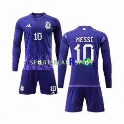 Argentina drakt 3 Stars Lionel Messi 10 Bortetrøye Lang erm VM 2022 , Barnesett