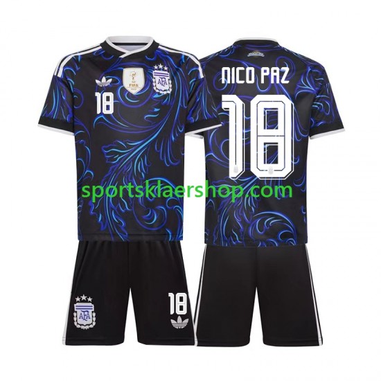 Argentina drakt Nico Paz 18 Bortetrøye Kort erm VM 2026 , Barnesett