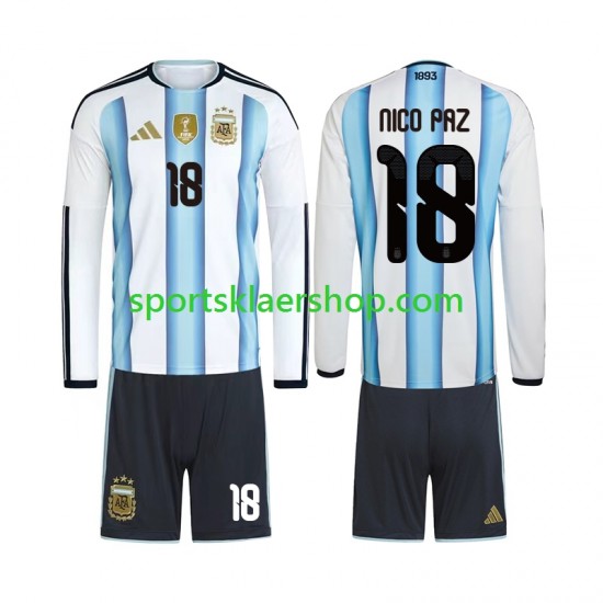 Argentina drakt Nico Paz 18 Hjemmetrøye Lang erm VM 2026 , Barnesett