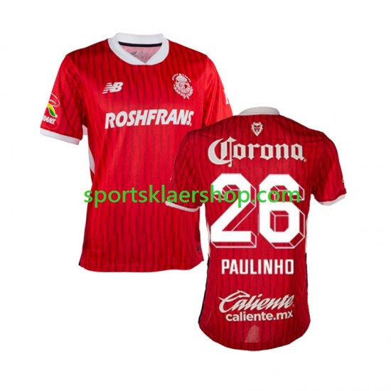 drakt Deportivo Toluca Paulinho 26 Hjemmetrøye Kort erm 2024-2025 , Herre