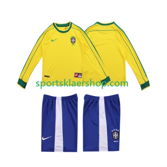 Brasil drakt 1998 Retro Hjemmetrøye Lang erm , Barnesett