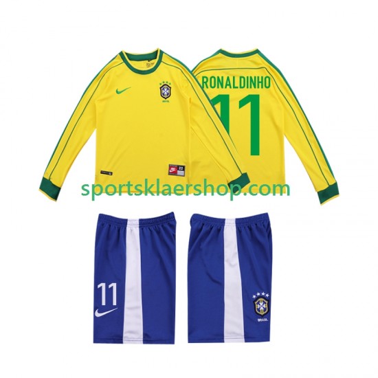 Brasil drakt RONALDINHO 11 1998 Retro Hjemmetrøye Lang erm , Barnesett