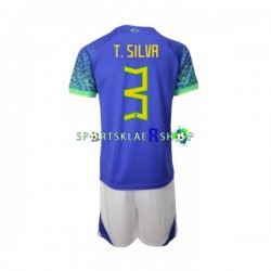 Brasil drakt Thiago Silva 3 Bortetrøye Kort erm VM 2022 , Barnesett